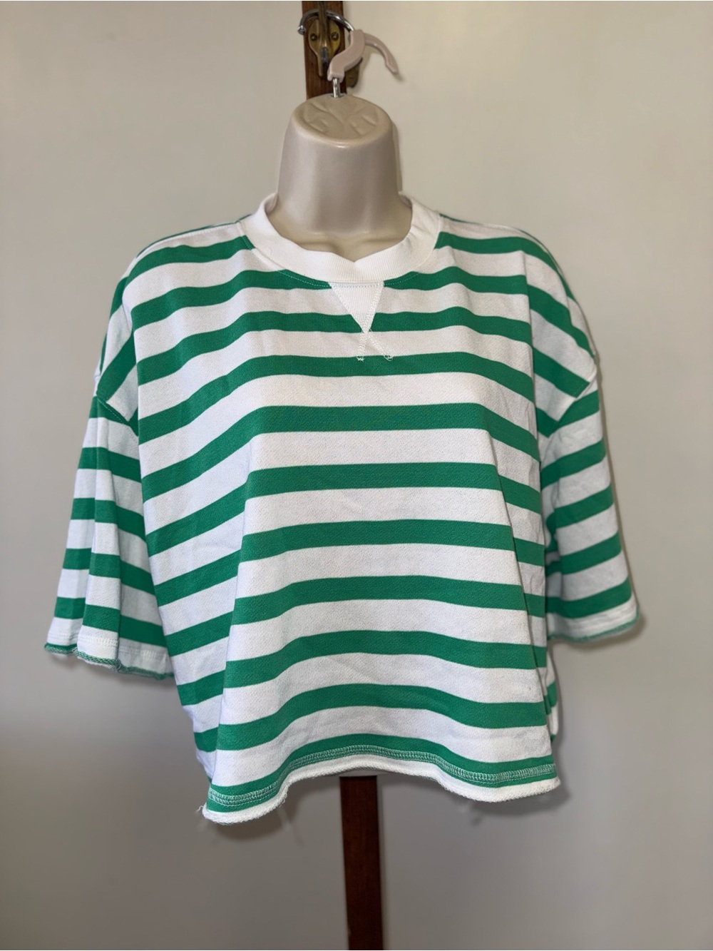 NWT Wild Fable (Medium) Green/White Striped Oversized Cropped T-Shirt